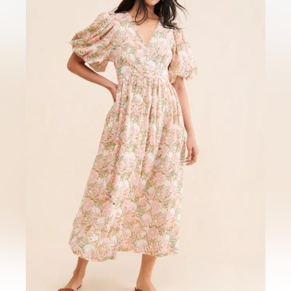 MIRTH Dresses & Skirts - MIRTH Floral Puff Sleeve Midi Dress Snapdragon M Cottagecore Prairie Gir…